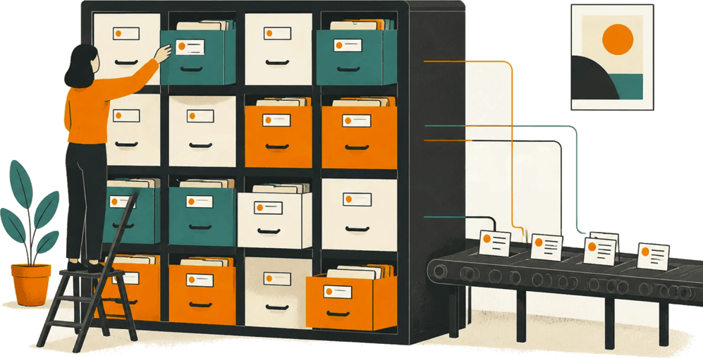 Illustratie archiefkast met databronnen